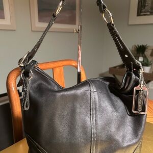 Coach Black Leather Bag with Silver Accents